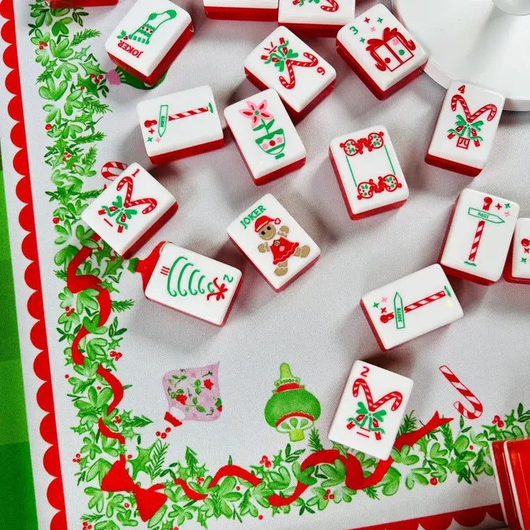 Red Christmas Gingerbread Double-Layer American Mahjong Set