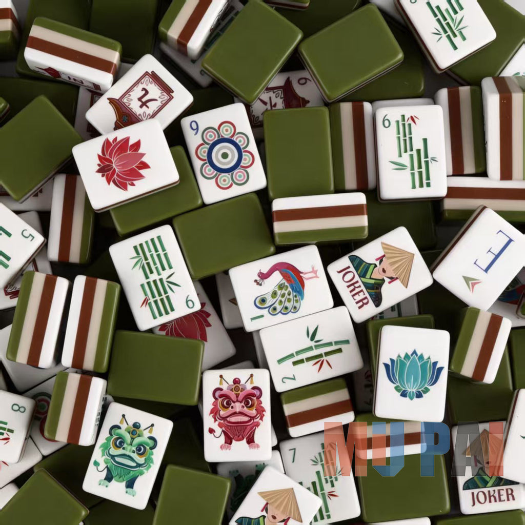 Olive Green Lion Dance & Peacock American Mahjong Set – view 5