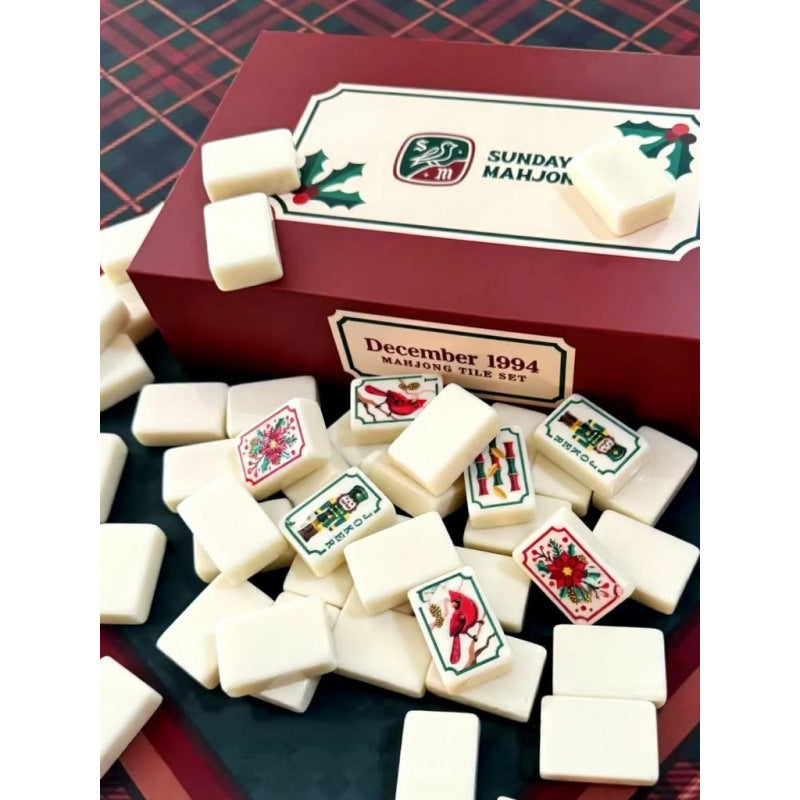 Ivory Christmas Hand-painted American Mahjong Set
