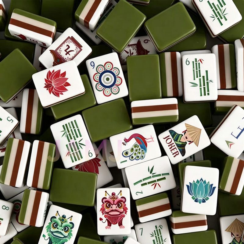Olive Green Lion Dance & Peacock American Mahjong Set – view 2