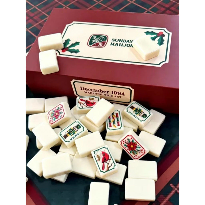 Ivory Christmas Hand-painted American Mahjong Set