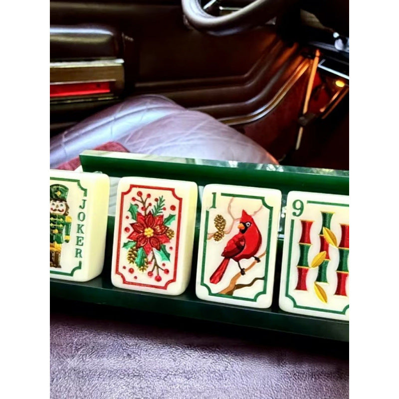 Ivory Christmas Hand-painted American Mahjong Set
