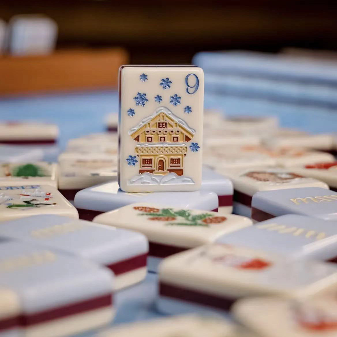 Winter Ski Chalet American Mahjong Set