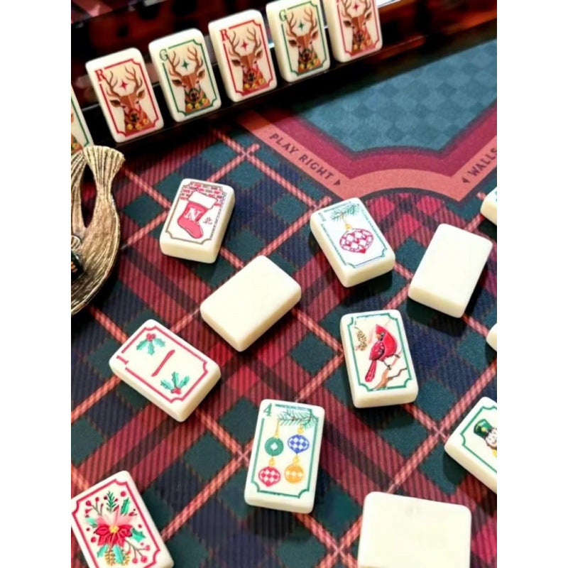 Ivory Christmas Hand-painted American Mahjong Set
