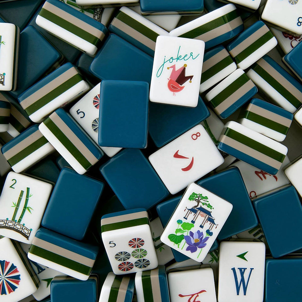 Navy Blue Garden Bird American Mahjong Set