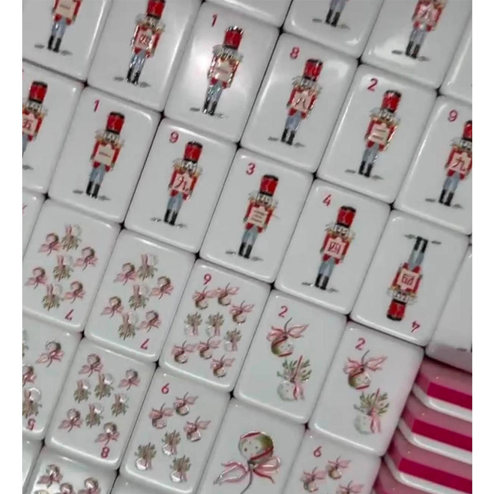 Hand-painted pink Christmas bow American Mahjong – view 4