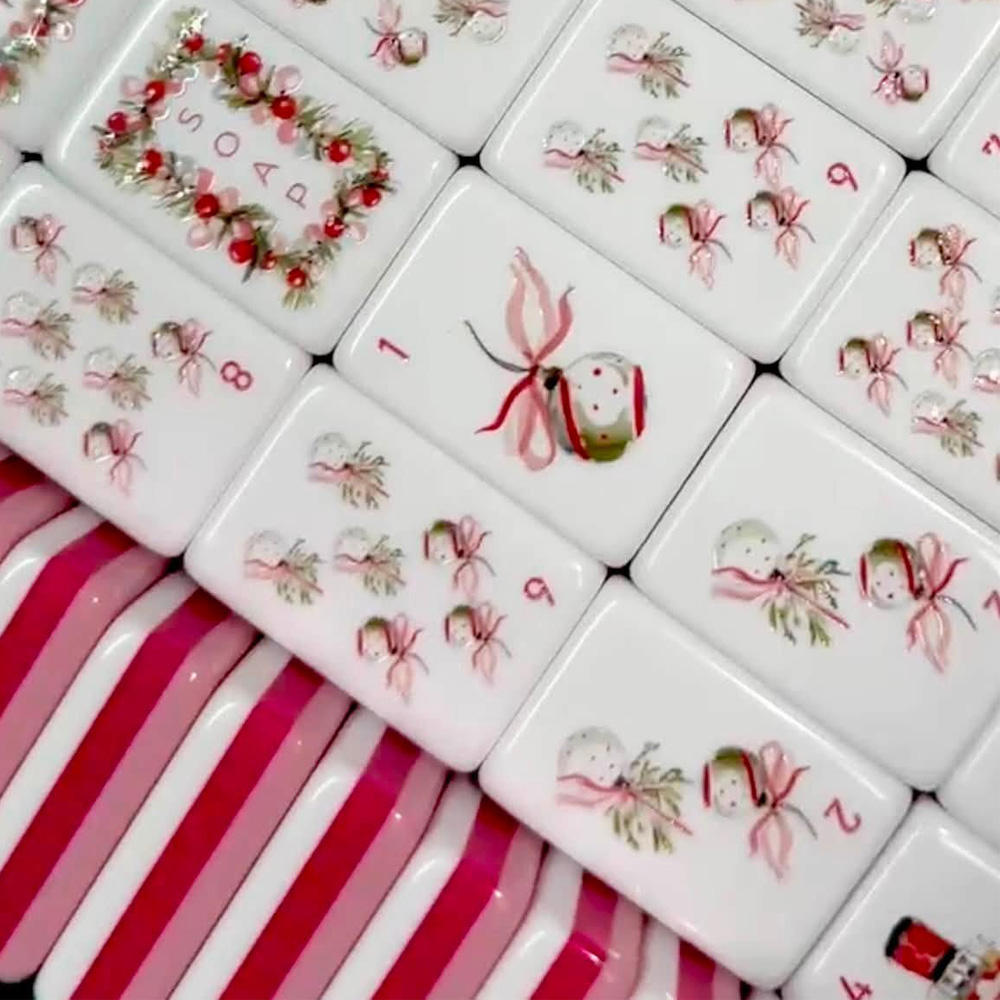 Hand-painted pink Christmas bow American Mahjong