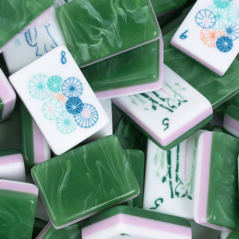Green mother-of-pearl hand-painted American Mahjong