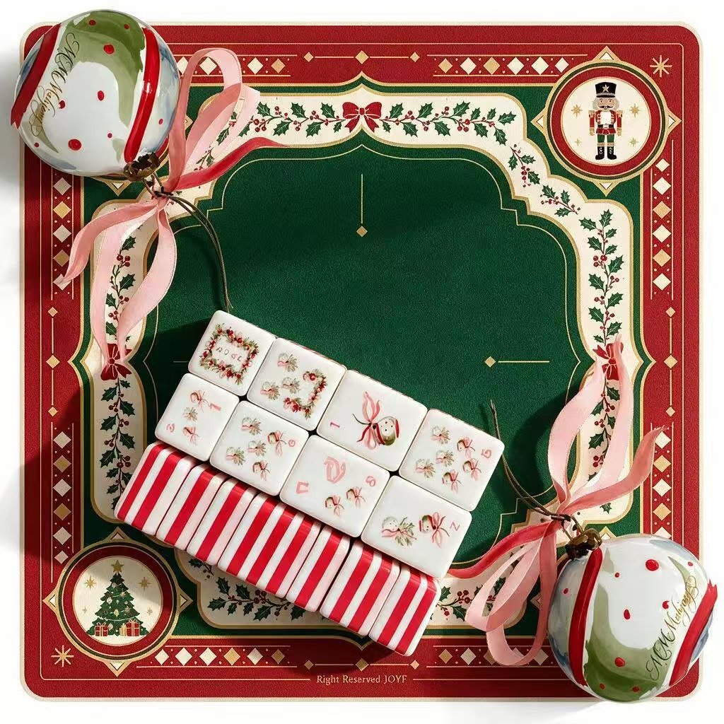 Hand-painted pink Christmas bow American Mahjong – view 3