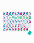 Green Modern Girl Mahjong tiles with teal backs, colorful parasol motifs, pink flowers and illustrated female Jokers