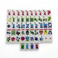 White Animals American mahjong tiles with white faces, red characters, green bamboo, blue dot patterns, flowers and illustrated Jokers