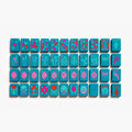 Lake Blue Botanical Garden American mahjong tiles with teal faces, pink leaf and flower illustrations and green stems