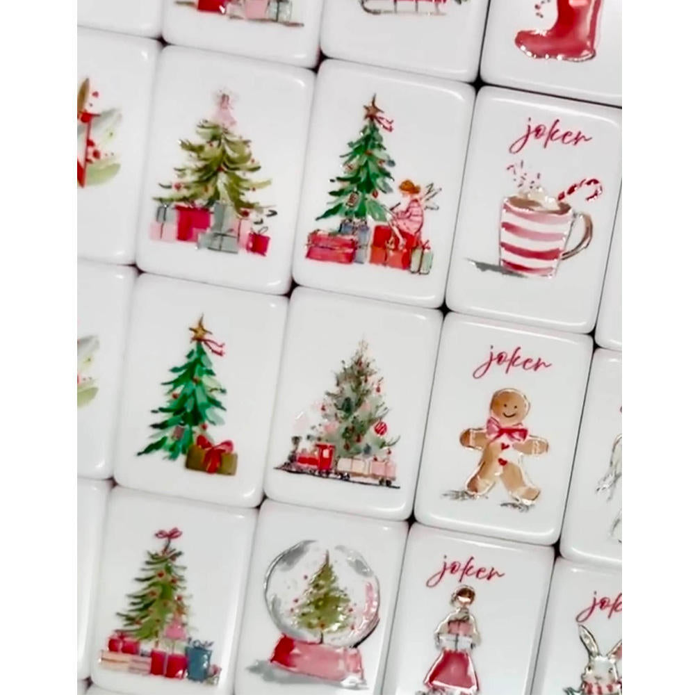 Hand-painted pink Christmas bow American Mahjong – view 5