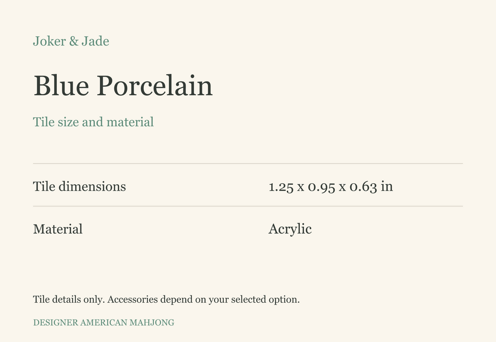 Joker & Jade — Blue Porcelain tile size and material