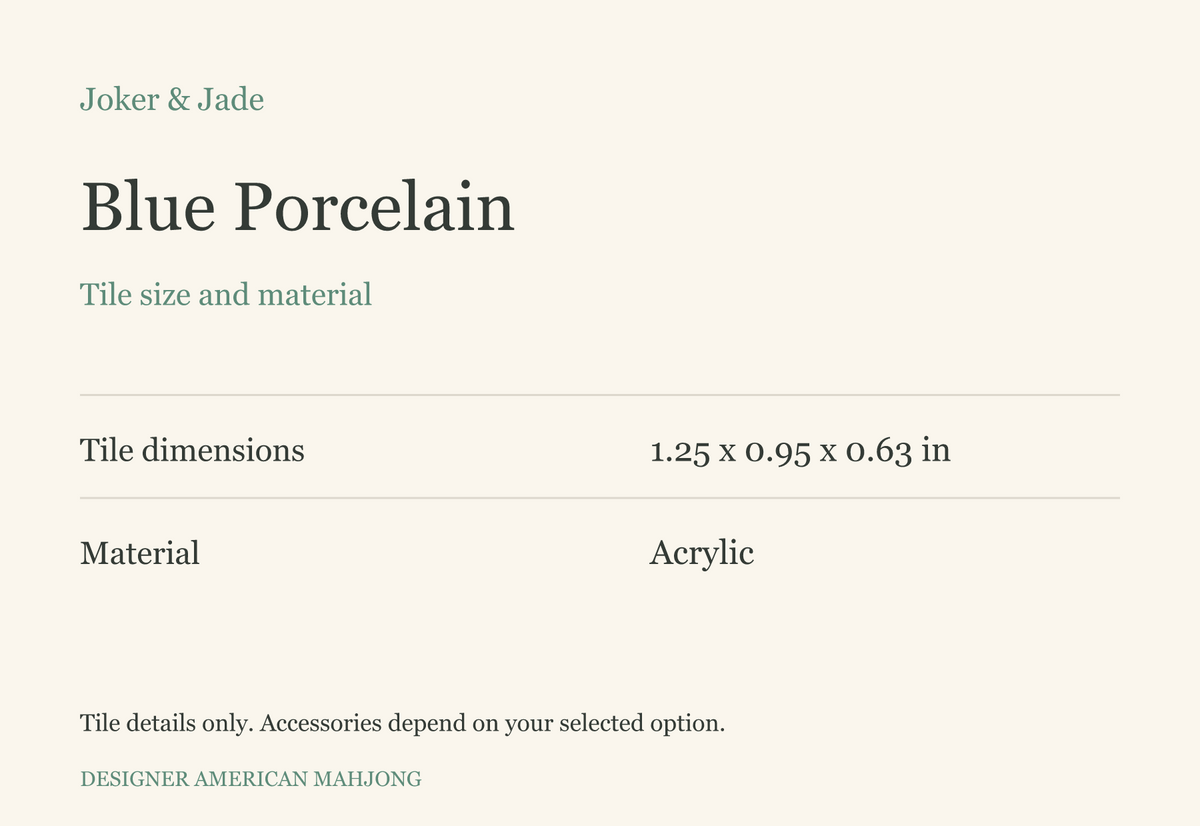 Joker & Jade — Blue Porcelain tile size and material