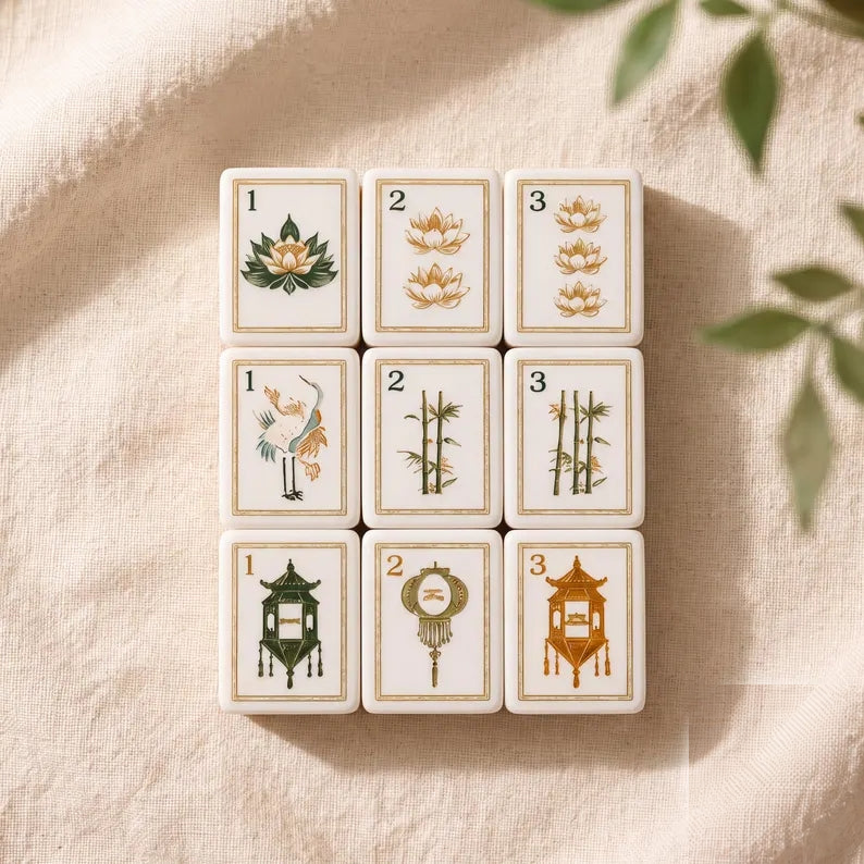 Botanical mahjong tile artwork detail