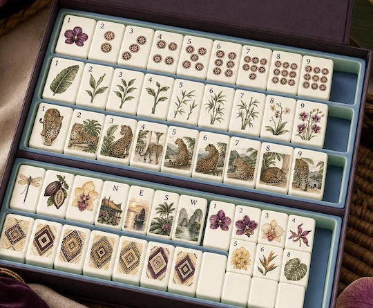 Vintage Orchid Herbarium American Mahjong Set — close-up of tile faces and finish