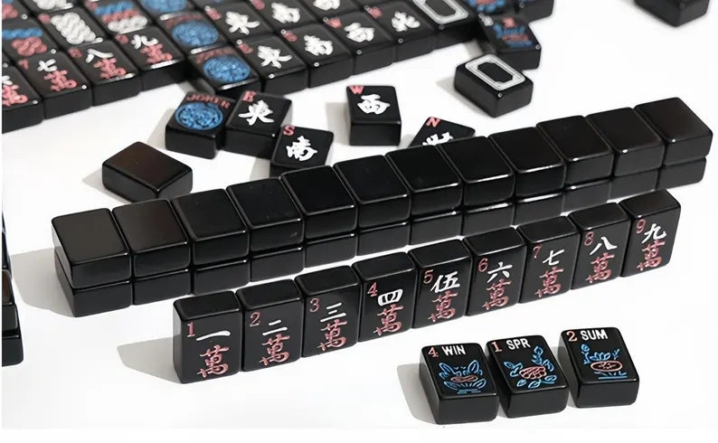 Black American Mahjong Set — close-up of tile faces and finish