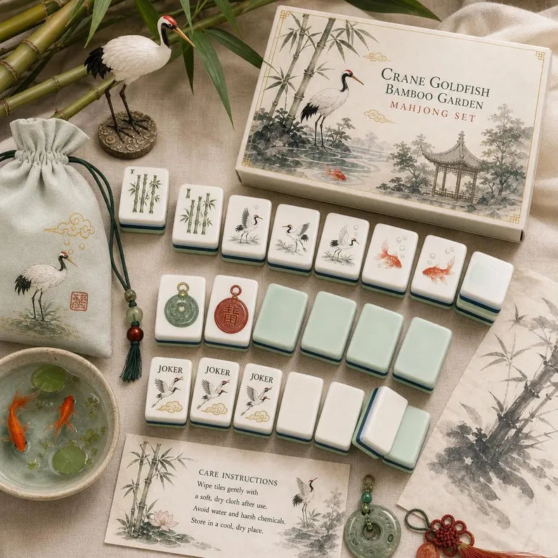 Crane Goldfish Bamboo Garden American Mahjong Set – view 2