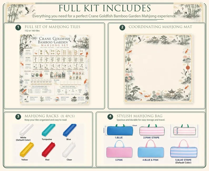 Crane Goldfish Bamboo Garden American Mahjong Set – view 5