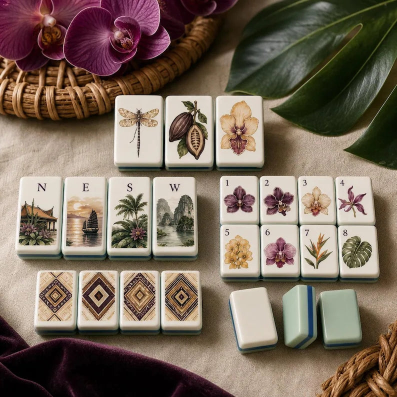Vintage Orchid Herbarium American Mahjong Set