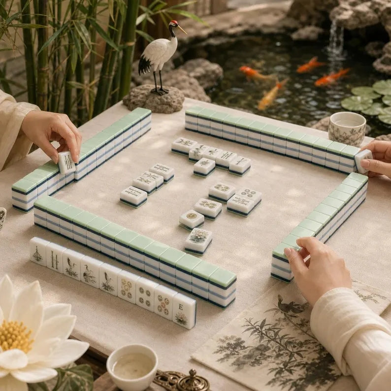 Crane Goldfish Bamboo Garden American Mahjong Set – view 4