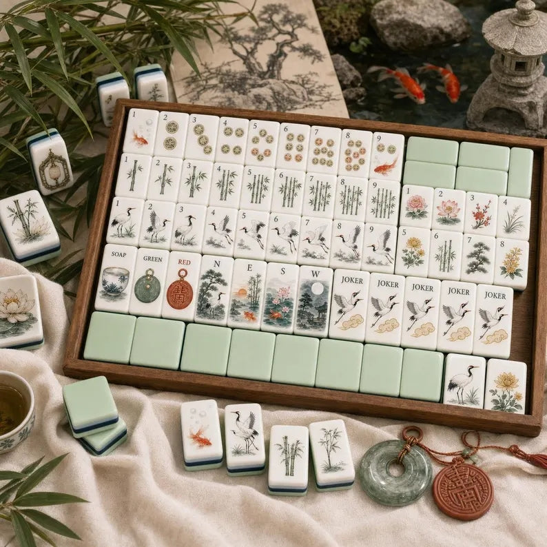 Crane Goldfish Bamboo Garden American Mahjong Set – view 7