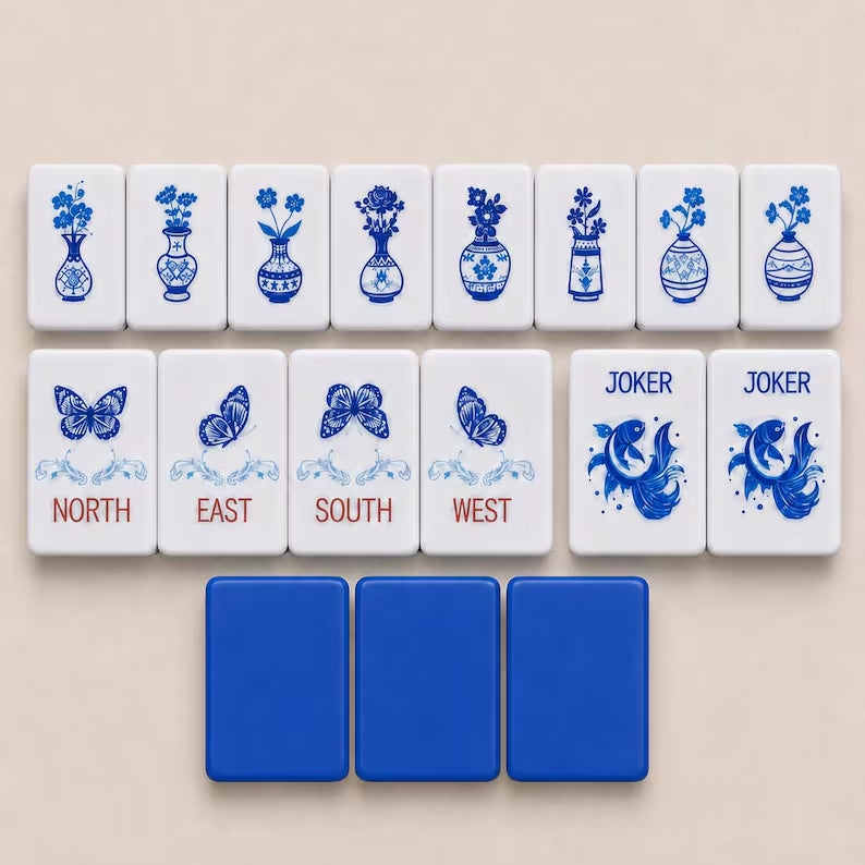 Blue Porcelain American Mahjong Tile Set – view 4
