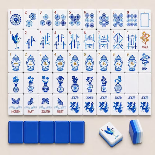Blue Porcelain American Mahjong Tile Set – view 2