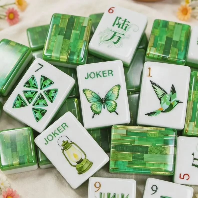 Green Butterfly Acrylic American Mahjong Tiles – view 2