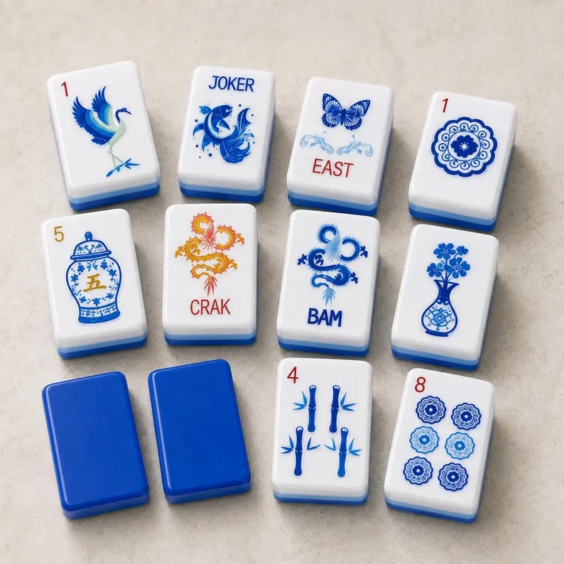 Blue Porcelain American Mahjong Tile Set