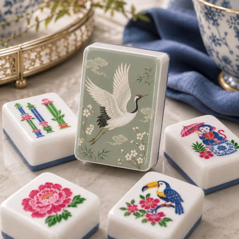 Sage Green Crane American Mahjong Tiles – view 2