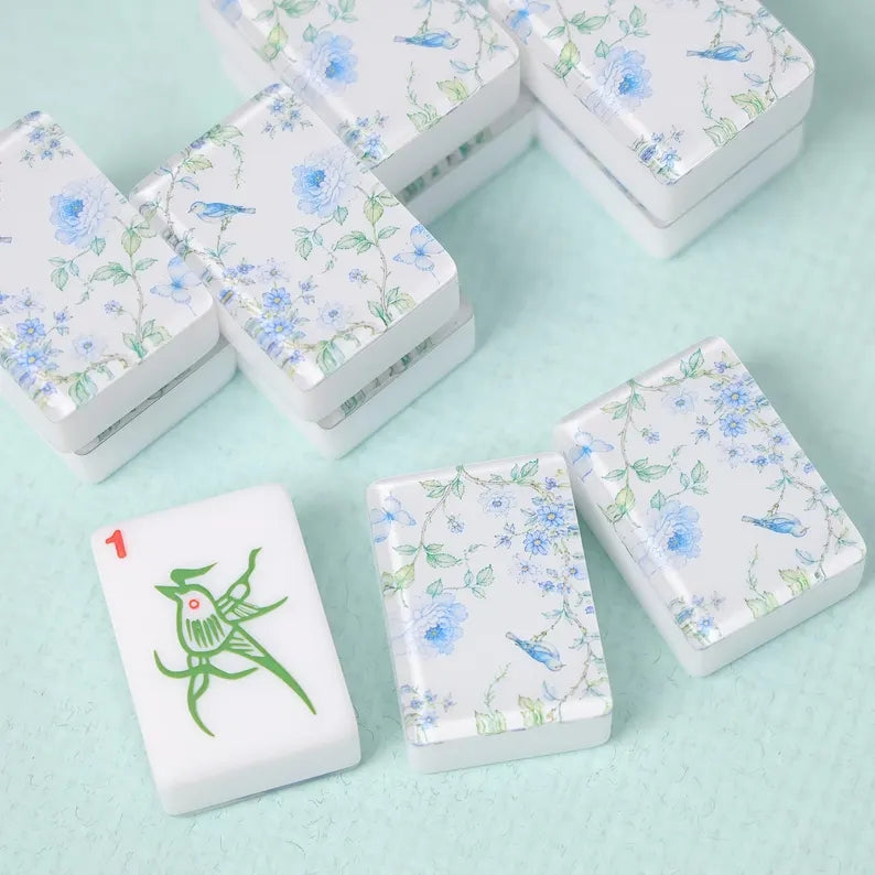 Blue Floral American Mahjong Set – view 4