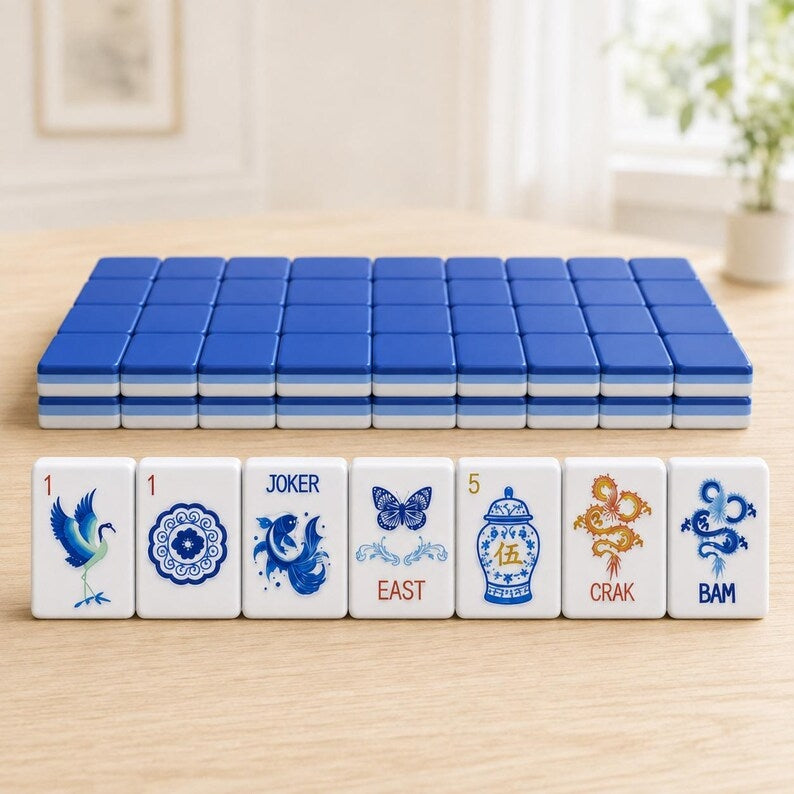 Blue Porcelain American Mahjong Tile Set – view 3