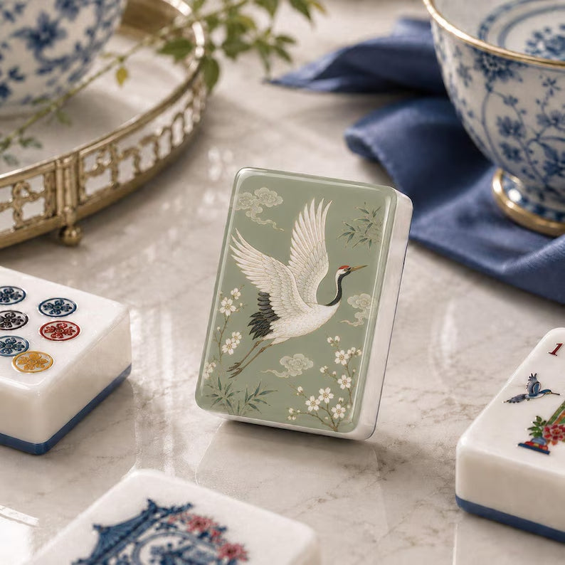 Sage Green Crane American Mahjong Tiles – view 3