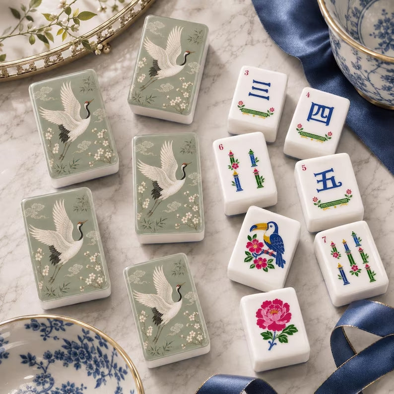 Sage Green Crane American Mahjong Tiles – view 6
