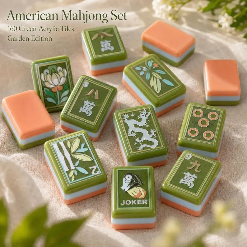 Garden Edition Green Botanical American Mahjong Set – 160 Tiles