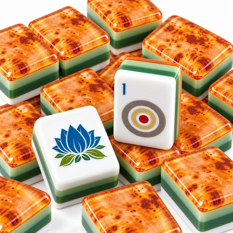 Ivory, Sage Green & Amber Burlwood American Mahjong Set – view 5