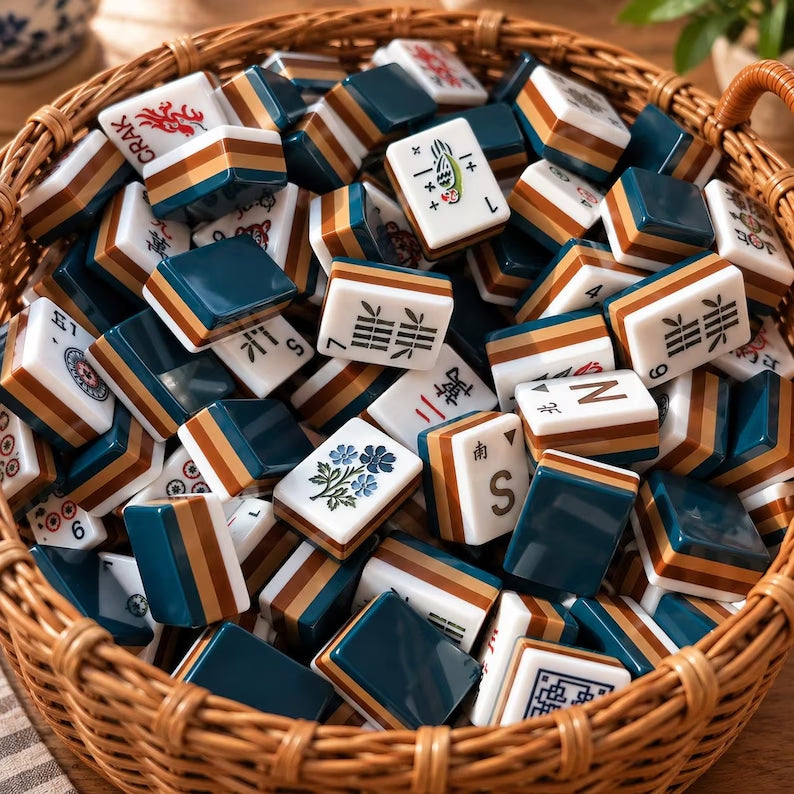 Teal & White Striped American Mahjong Set