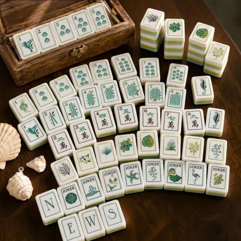 Pearlescent Blue Sea Glass Coastal American Mahjong Set