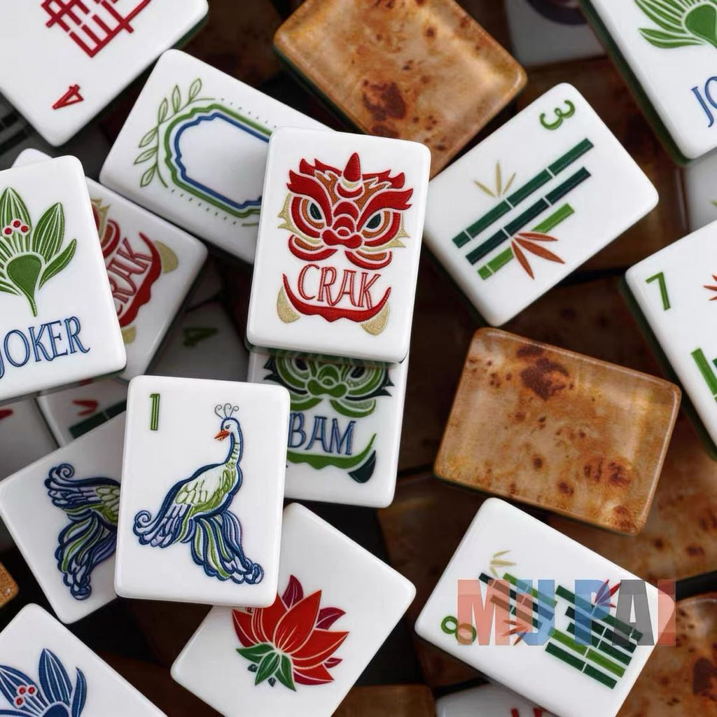 Ivory, Sage Green & Amber Burlwood American Mahjong Set