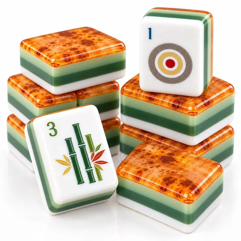 Ivory, Sage Green & Amber Burlwood American Mahjong Set – view 3