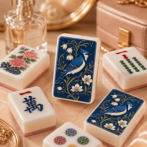 Blue Jay Navy Botanical Porcelain American Mahjong Set – 160 Tiles – view 2