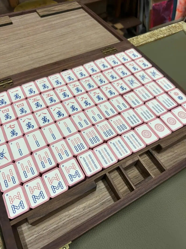 Soft Pink & Light Green Resin American Mahjong Tiles – Tiles Only – view 4