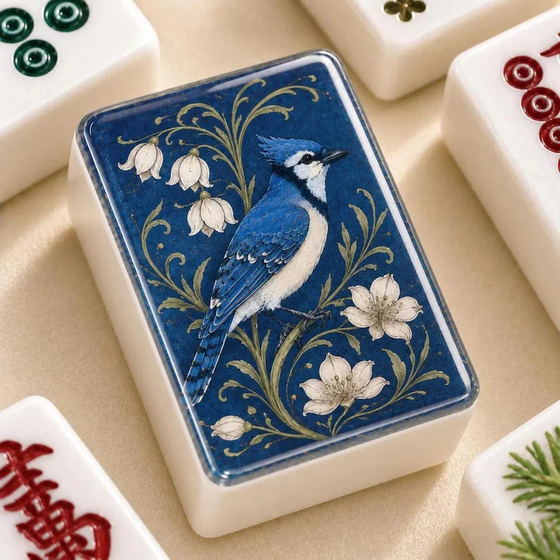 Blue Jay Navy Botanical Porcelain American Mahjong Set – 160 Tiles