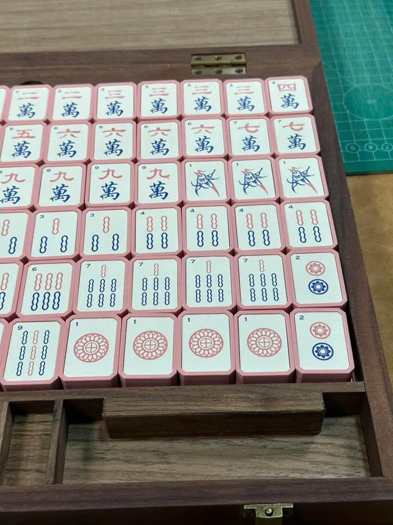 Soft Pink & Light Green Resin American Mahjong Tiles – Tiles Only – view 5