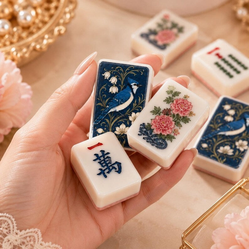 Blue Jay Navy Botanical Porcelain American Mahjong Set – 160 Tiles – view 3