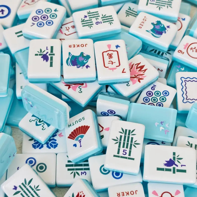Aqua Floral Fan American Mahjong Set – 160 Tiles