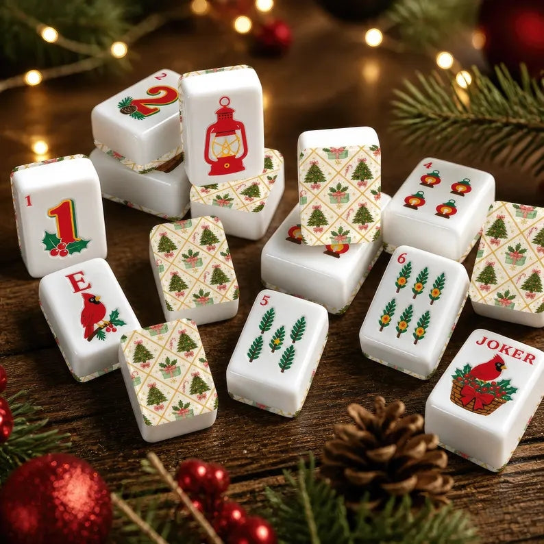 Christmas Cardinal & Bell American Mahjong Set – 160 Tiles